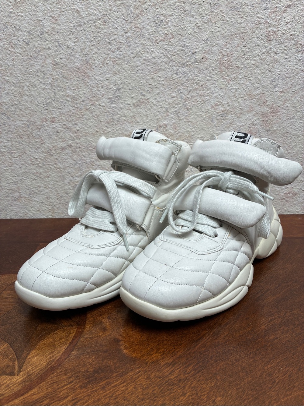 miu miu White Quilted High-Top Sneakers with Padded Strap